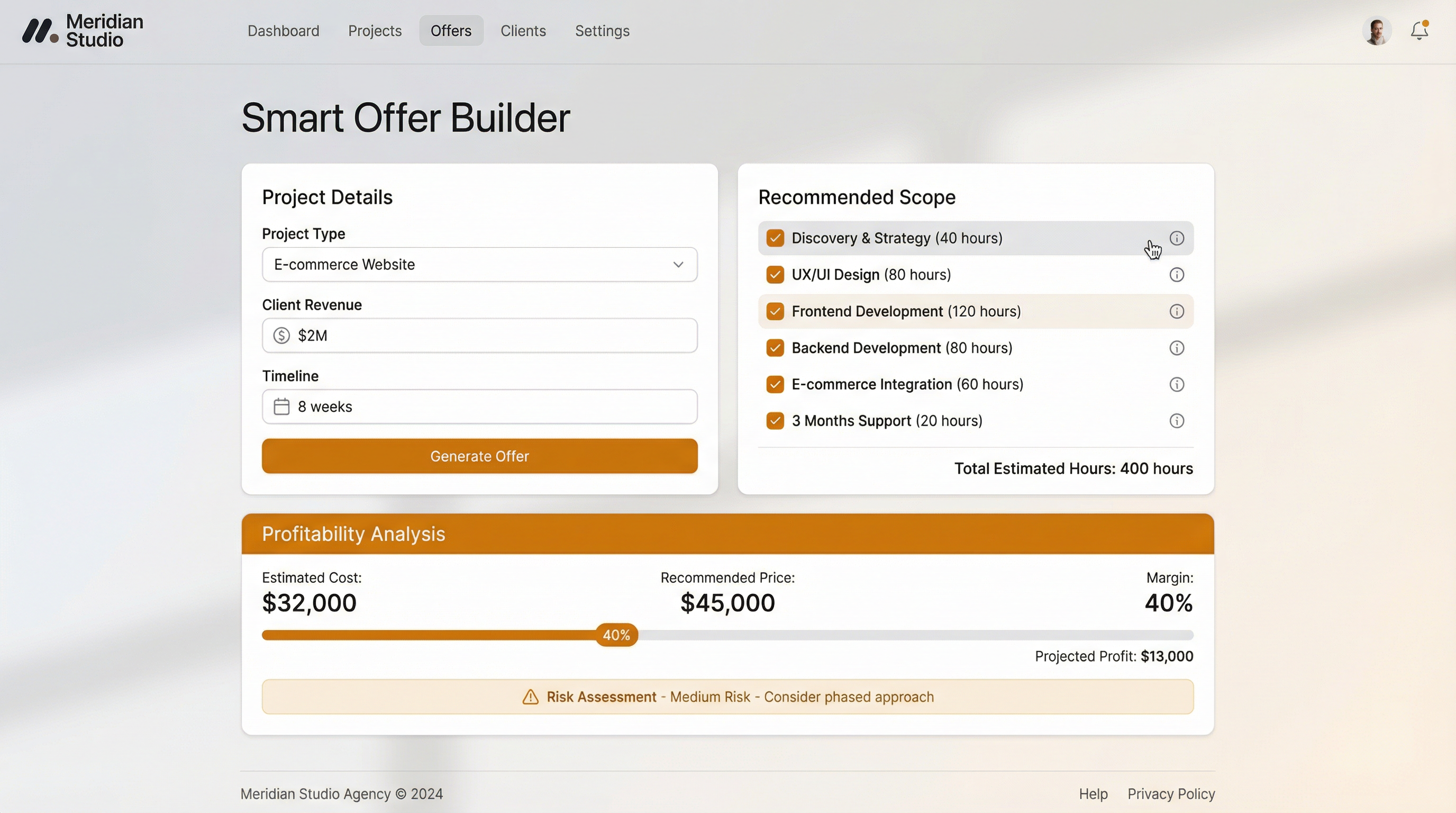 Smart Offer Builder interface