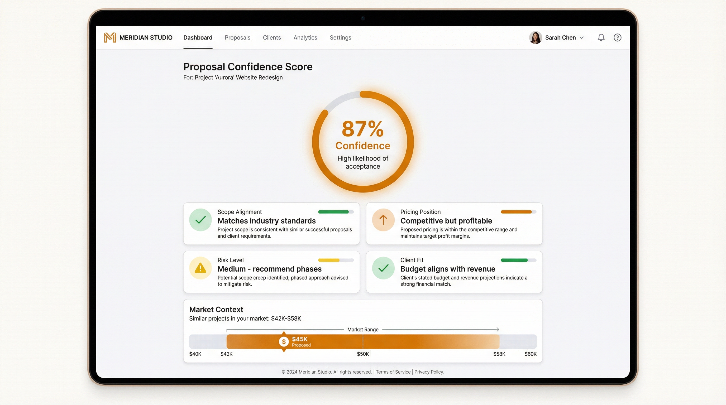Proposal confidence score dashboard